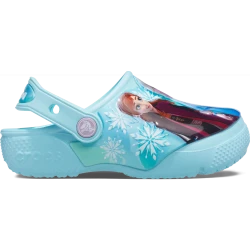 Crocs Kids Fun Lab Disney Frozen Clog Blue Size 34 35 Featuring Anna and Elsa Graphic Patch Comfortable Lightweight Clogs for Kids Perfect for School Play and Adventures 155 chars