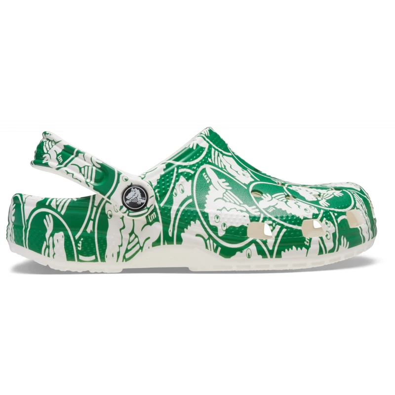 Crocs Toddlers Classic Duke Print Clog featuring a Playful Crocodile Design in Green, Sizes 23-24, Lightweight and Comfortable for Everyday Wear and Outdoor Adventures. - Crocs