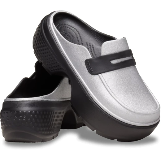 Stomp Women's Metallic Loafer Shoes Grey Finish with Exaggerated Chunky Soles Comfortable Slip On Design Sizes 34 35 Perfect for Everyday Wear Stylish Footwear Collection - Crocs - Image 16