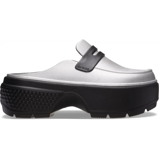 Stomp Collection Women's Metallic Loafer Shoes Grey 36 37 Slip On Shiny Finish Contoured Sidewall Maximum Support Comfortable Easy to Wear No Backstrap Stylish Chunky Sole - Crocs - Image 2