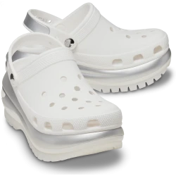 Crocs Women's Mega Crush Metallic Clog White 37 38 Featuring Eye Catching Metallic Midsole and Customizable with Jibbitz Charms Perfect for Women's Fashion