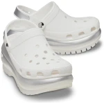 Crocs Women's Mega Crush Metallic Clog in White, Sizes 39 40: Eye-Catching Metallic Midsole, Customizable with Jibbitz Charms, Comfortable and Stylish for Women's Footwear - Crocs