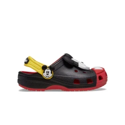 Crocs Kids' Mickey Mouse Classic Clog Black Red Iconic Design Featuring Mickey's Face and Signature Rivets Sizes 28 29 Comfortable Footwear for Children
