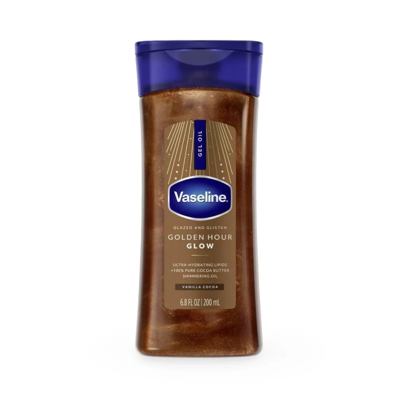 Vaseline Golden Glow Gel Oil 200ml, Cocoa Butter Moisturizing Body Oil for Dry Skin, Shimmering Radiance - Vaseline
