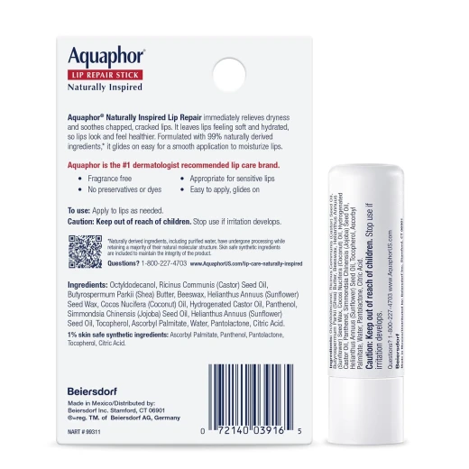 Aquaphor Naturally Inspired Lip Repair Stick with Coconut Oil, Hydrating Lip Balm 0.17 Oz - Aquaphor - Image 2