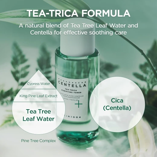 تونر تنقية البشرة سكين 100 Tea Trica سعة 210 مل تونر وجه كوري بخلاصة شجرة الشاي وسينتيلا اسياتيكا لترطيب البشرة وتوازنها للاستخدام اليومي - سكين 1004 - Image 7