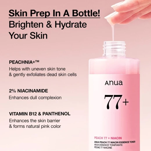 تونر Anua Peach 77 Niacin Essence 250 مل، تونر الوجه الكوري المشرق لبشرة زجاجية - أنوا - Image 4