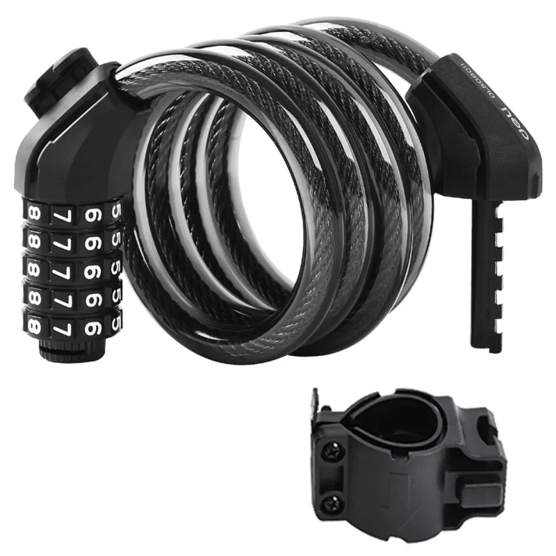 Deli Tools Bike Lock 5 Digit Combination Black 1.2 Meter Anti Theft Security - Deli