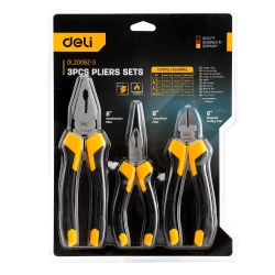 Deli EDL2008Z 3 Piece Pliers Set, Crafted From Durable Steel for Professional Use, Includes Long Nose, Combination, and Diagonal Pliers, Essential Tool Kit