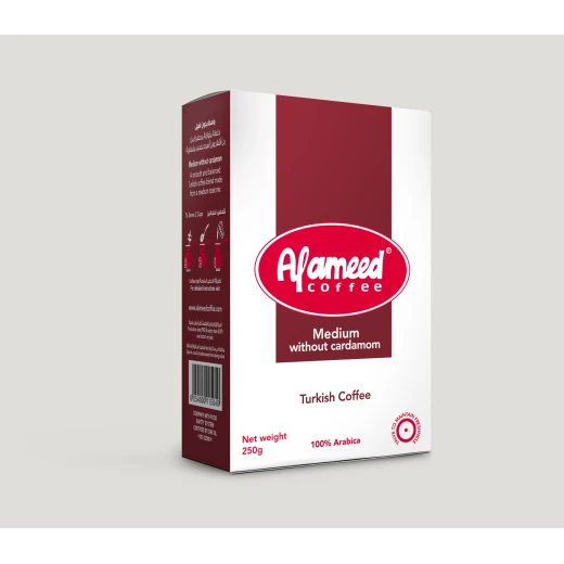 Al Ameed Coffee Medium Turkish Coffee Without Cardamom 250g Bag: Authentic Blend for a Rich and Flavorful Coffee Experience. Enjoy a Smooth and Traditional Brew. Al Ameed Coffee Medium Turkish Coffee Without Cardamom 250g Bag: Authentic Blend for a Rich and Flavorful Coffee Experience. Enjoy a Smooth and Traditional Brew.