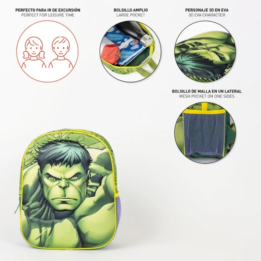 Cerda Kids Avengers Hulk 3D Backpack, Durable Polyester, Adjustable Straps, 25 x 31 x 10 cm - Cerda - Image 3