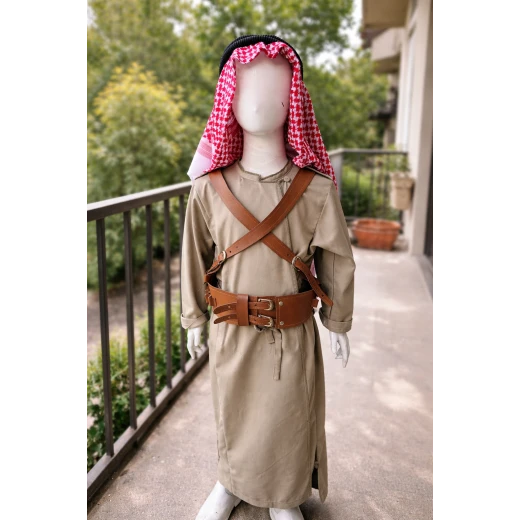 Authentic Jordanian Bedouin Costume for Boys 4 Years Old Complete Outfit Dishdash, Belts, Shmagh, and Agal Traditional Arab Dress Up 4T to 5T Sized Costume - Image 3