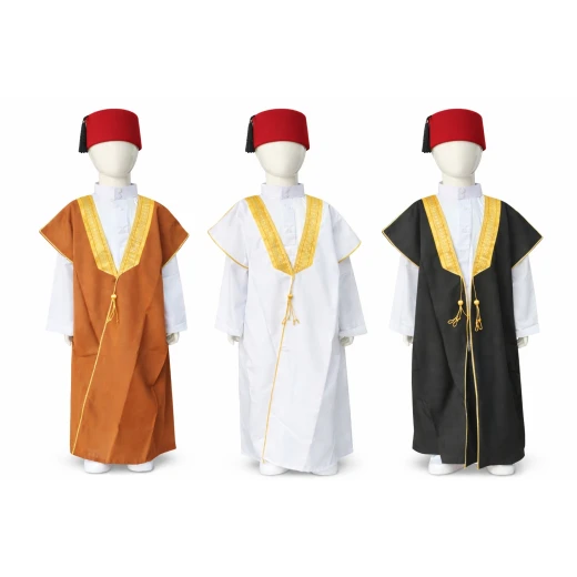 عباية أطفال عربية للأولاد بيضاء مع زينة ذهبية مقاس 8 (124 سم) - Image 2