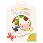 Moo! Cow Soft Baby Book Rattle and Teether Toy, Sensory Development, 1 Count