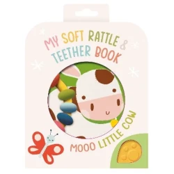 Moo! Cow Soft Baby Book Rattle and Teether Toy, Sensory Development, 1 Count