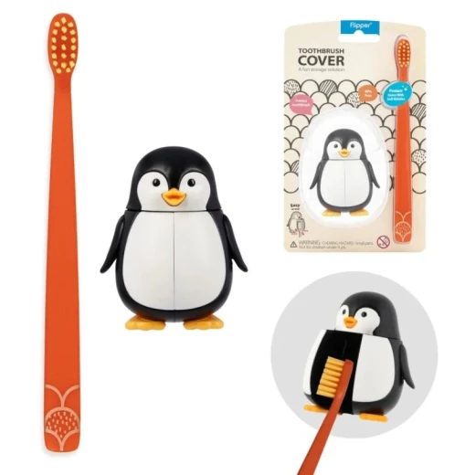 Flipper Fun Animal Penguin Toothbrush Cover Combo Pack for Kids, Travel Friendly - Flipper fun animal - Image 2
