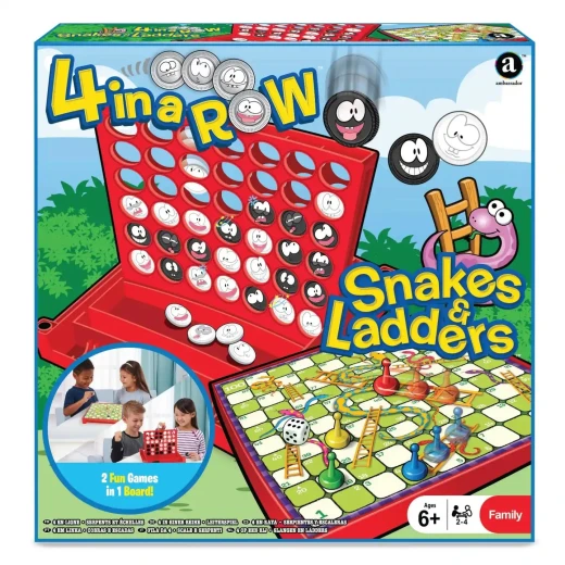 Ambassador 4 in a Row & Snakes & Ladders Combo Game Set: 2 Classic Board Games for Kids and Families, Promotes Strategic Thinking and Social Skills, Ages 4+ Ambassador 4 in a Row & Snakes & Ladders Combo Game Set: 2 Classic Board Games for Kids and Families, Promotes Strategic Thinking and Social Skills, Ages 4+