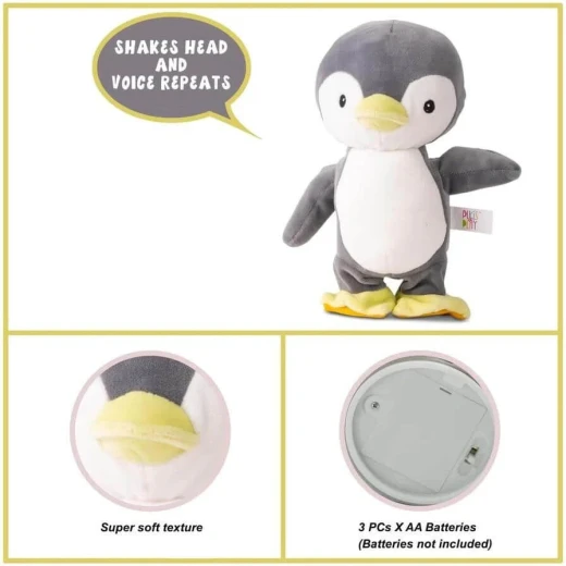 PUGS AT PLAY Talking SNOWY Penguin Plush Toy 9 Inch Interactive Repeating Voice, Perfect for Kids 3+ Years Old, Soft and Cuddly Companion for Endless Fun, Batteries Not Included - Pugs at play - Image 2