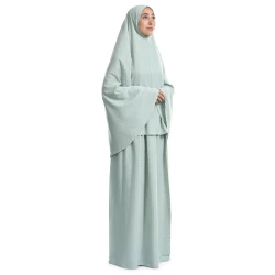 أردني للسجاد الحضري، ملابس صلاة إسلامية بسيطة باللون الأخضر النعناعي، طقم إسدال من قطعتين، قماش كروشيه ناعم