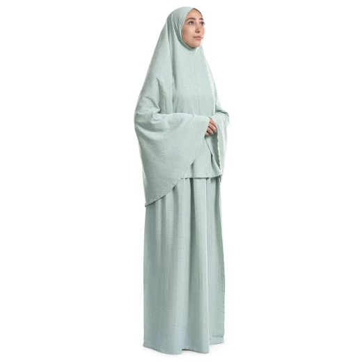 Urban Rugs Jordan Mint Green Minimal Islamic Prayer Wear Two Piece Isdal Set Soft Crochée Fabric Urban Rugs Jordan Mint Green Minimal Islamic Prayer Wear Two Piece Isdal Set Soft Crochée Fabric
