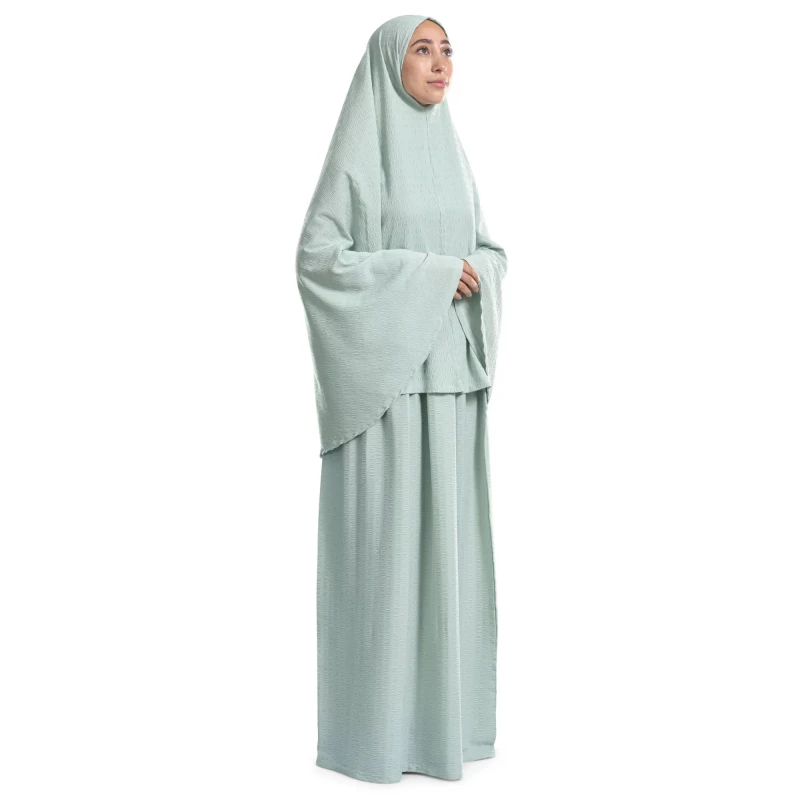 Urban Rugs Jordan Mint Green Minimal Islamic Prayer Wear Two Piece Isdal Set Soft Crochée Fabric - Urban Rugs