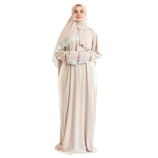 Urban Rugs Jordan Ivory Lace Islamic Prayer Wear One Piece Modest Crepe Fabric - Urban Rugs - Image 2
