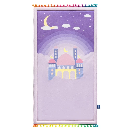 Urban Rugs Lilac Clouds Kids Prayer Mat Padded Soft Velvety Fabric 47 x 85 cm