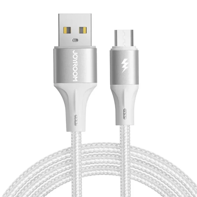 JOYROOM USB to Micro USB Converter Cable White 1.2m Fast Charging & Data Transfer, Supports 2.4A Current, Durable PVC Material, Compatible with Android Devices & More - Joyroom