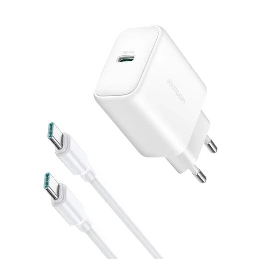 Joyroom JR-TCF24 30W USB-C Wall Charger, Fast Charging, White, with USB-C Cable Joyroom JR-TCF24 30W USB-C Wall Charger, Fast Charging, White, with USB-C Cable