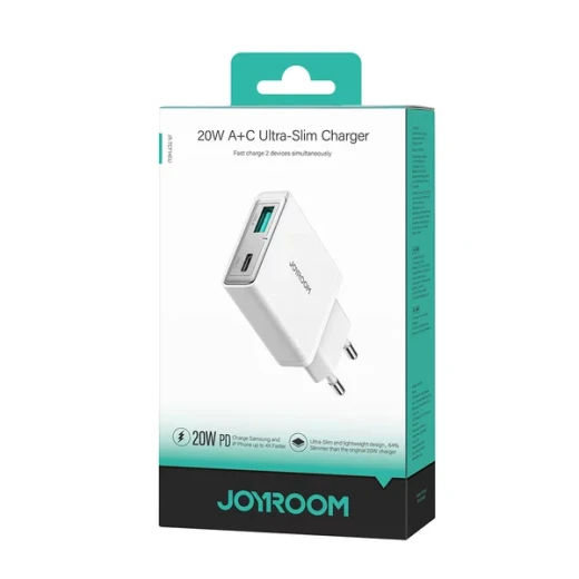 شاحن جداري جوي روم JR-TCF14 فائق النحافة 20 واط بمنفذي USB-A و USB-C أبيض - جوي روم - Image 8