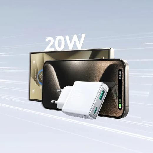 شاحن جداري جوي روم JR-TCF14 فائق النحافة 20 واط بمنفذي USB-A و USB-C أبيض - جوي روم - Image 9