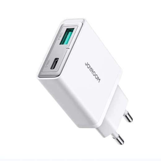 شاحن جداري جوي روم JR-TCF14 فائق النحافة 20 واط بمنفذي USB-A و USB-C أبيض شاحن جداري جوي روم JR-TCF14 فائق النحافة 20 واط بمنفذي USB-A و USB-C أبيض