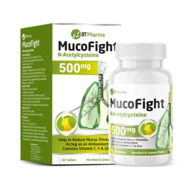 BT Pharma Mucofight 500mg Tablets Acetylcysteine Mucolytic Respiratory Support 30 Count - BT PHARMA