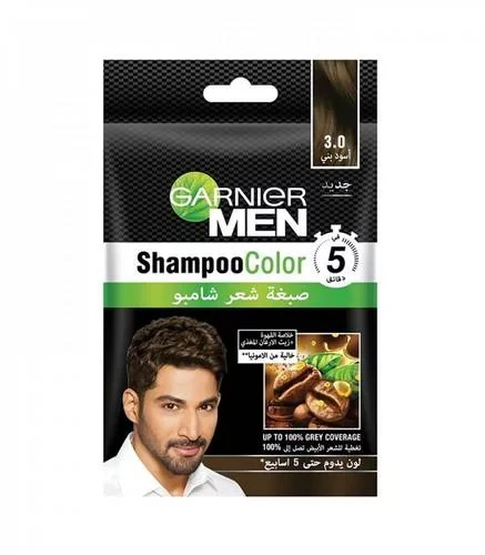Garnier Men Shampoo Hair Dye 3.0 Black Brown, Natural Color, 1 Application - Garnier
