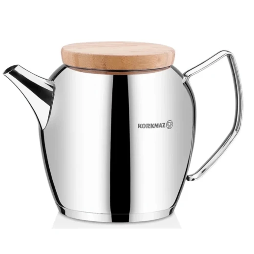 Korkmaz Montana Stainless Steel 2.3L Teapot with Wooden Lid for All Stovetops Korkmaz Montana Stainless Steel 2.3L Teapot with Wooden Lid for All Stovetops