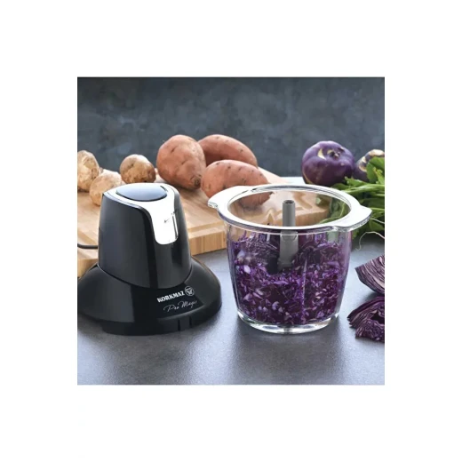 Korkmaz Pro Magic 900 Watt 1250ml Glass Bowl Vegetable Chopper with 4 Stainless Steel Blades Black Chrome - Korkmaz - Image 4