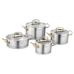 Korkmaz Proline 4-Piece Stainless Steel Cookware Set with Glass Lids Gold Handles Induction Compatible - Korkmaz