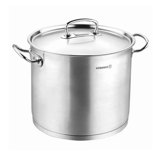 Korkmaz Stainless Steel Pot with Lid Induction Compatible Cookware for Versatile Kitchen Use 14.5 Litre