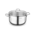 Korkmaz Perla 22x11 cm Deep Stainless Steel Stock Pot with Tempered Glass Lid Induction Compatible - Korkmaz