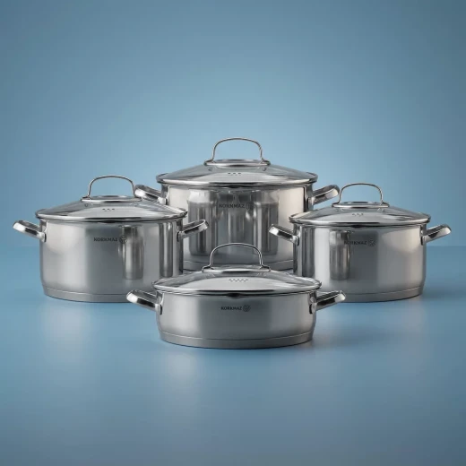 Korkmaz Estema Stainless Steel Cookware Set 8 Pieces Silver for Professional Kitchens - Korkmaz - Image 2