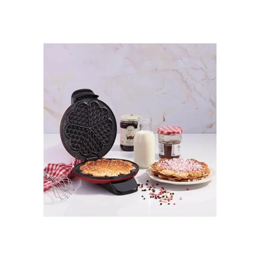 Korkmaz Mia A319-04 Red Waffle Maker 850W Non-Stick Granite Coating 4-Plate Capacity - Korkmaz - Image 3