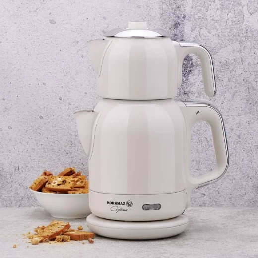 Korkmaz A331-08 Çaytema Electric Tea Maker Stainless Steel Vanilla Chrome 1600W 20 Cup Capacity - Korkmaz - Image 2