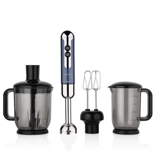 Korkmaz Mega Mia Hand Blender Set 850W Stainless Steel Blue 1.5L Chopper 1L Beaker Korkmaz Mega Mia Hand Blender Set 850W Stainless Steel Blue 1.5L Chopper 1L Beaker