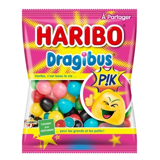 Haribo Dragibus Pik Candies Spicy Heart Flavor with Fruit and Curcumin Dyes 230g Bag - Haribo
