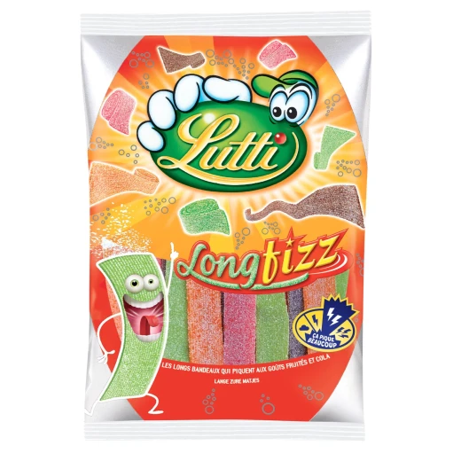 Lutti Longfizz Sour Fruity and Cola Flavored Candy Strips 100g Bag Lutti Longfizz Sour Fruity and Cola Flavored Candy Strips 100g Bag