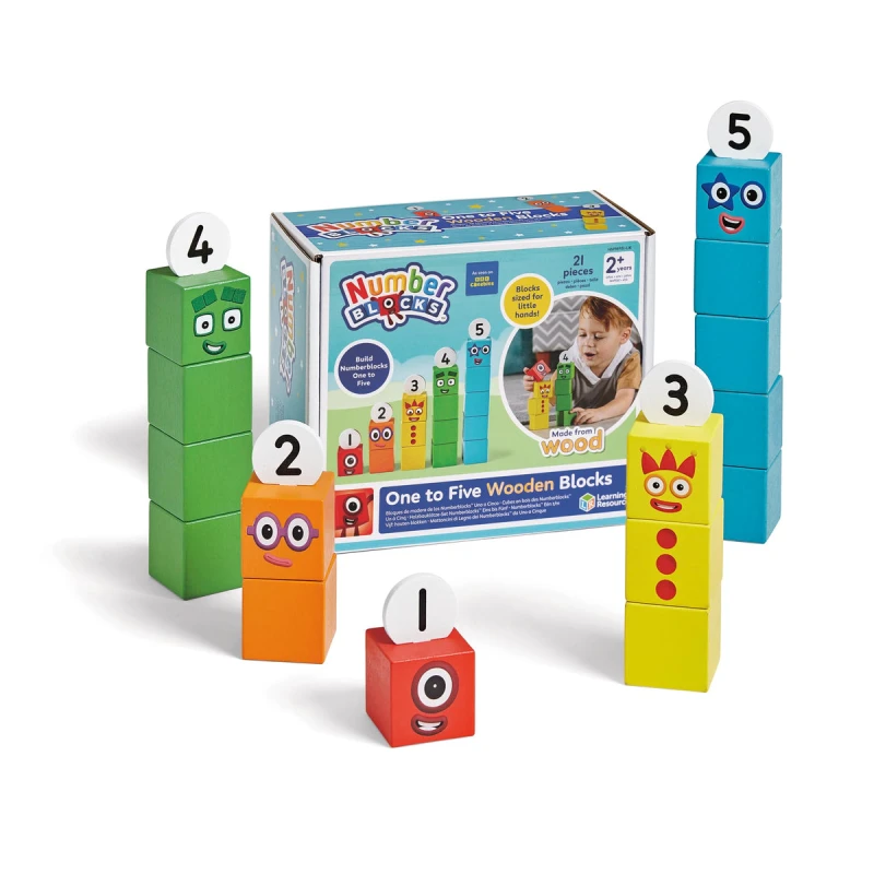 مجموعة مكعبات خشبية من موارد التعلم، Numberblocks من واحد إلى خمسة، مكعبات عد