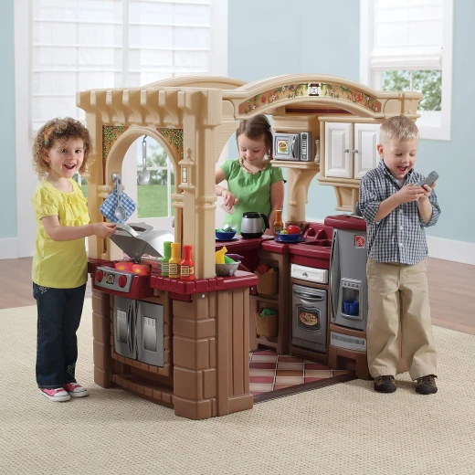 Step2 Grand Walk In Kitchen & Grill Playset Brown/Tan 103 Piece Toy Accessories - Image 3