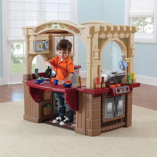 Step2 Grand Walk In Kitchen & Grill Playset Brown/Tan 103 Piece Toy Accessories - Image 4