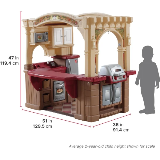 Step2 Grand Walk In Kitchen & Grill Playset Brown/Tan 103 Piece Toy Accessories - Image 6