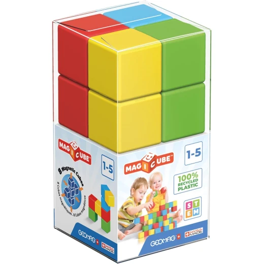 Geomag Magicube 8 Piece Magnetic Building Blocks for Toddlers, Recycled Geomag Magicube 8 Piece Magnetic Building Blocks for Toddlers, Recycled